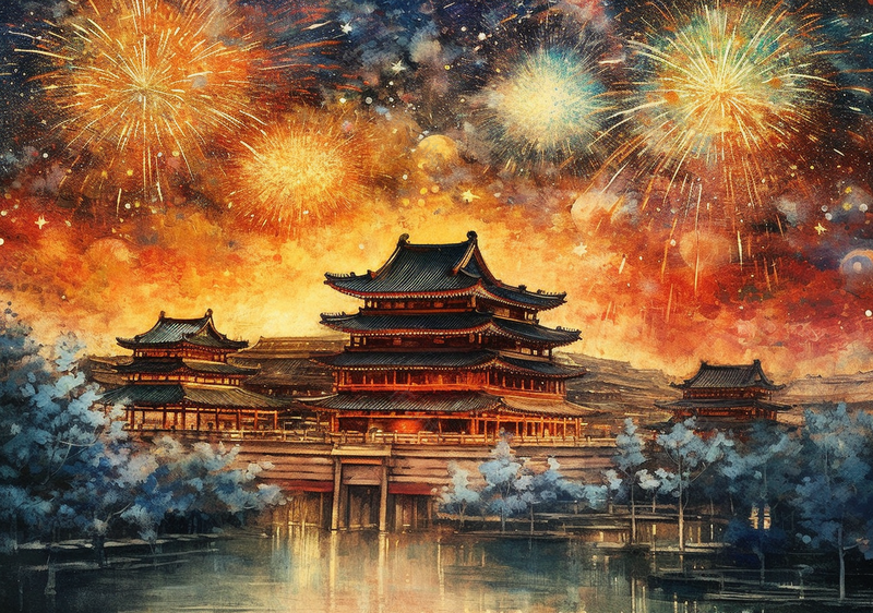 古建筑群楼新年节日插画背景,插画/手绘图,插画/手绘图库,插画/手绘图下载,插画/手绘